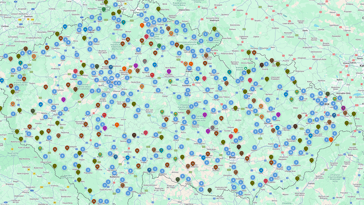 Mapa výletů a exkurzí